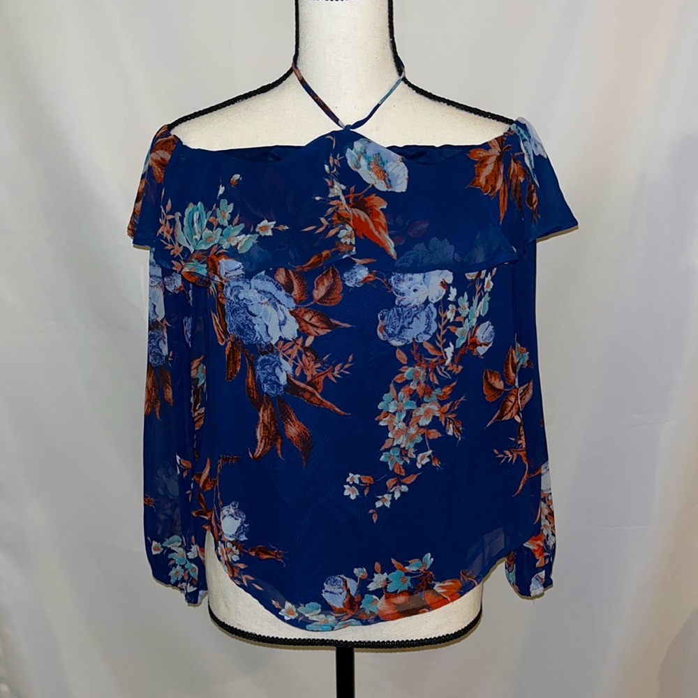 Floral blouse, long sleeve, multi-color XS